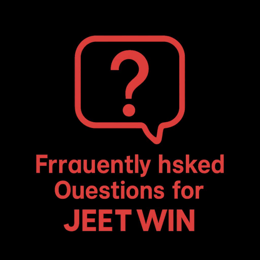 A minimalist badge design illustrating the FAQ resource for Jeet Win.