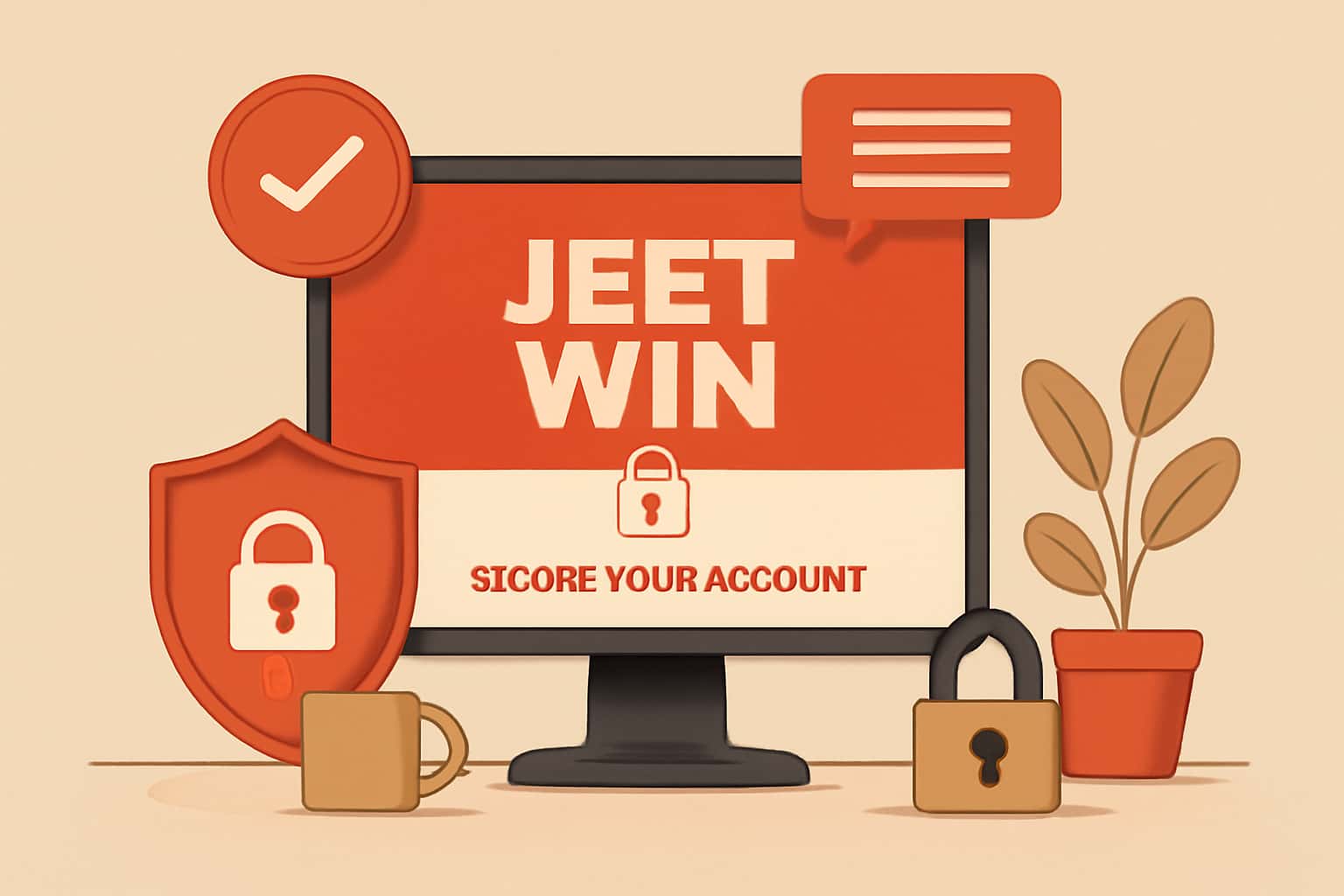 A visual representation of securing a Jeet Win account with a high-tech design.
